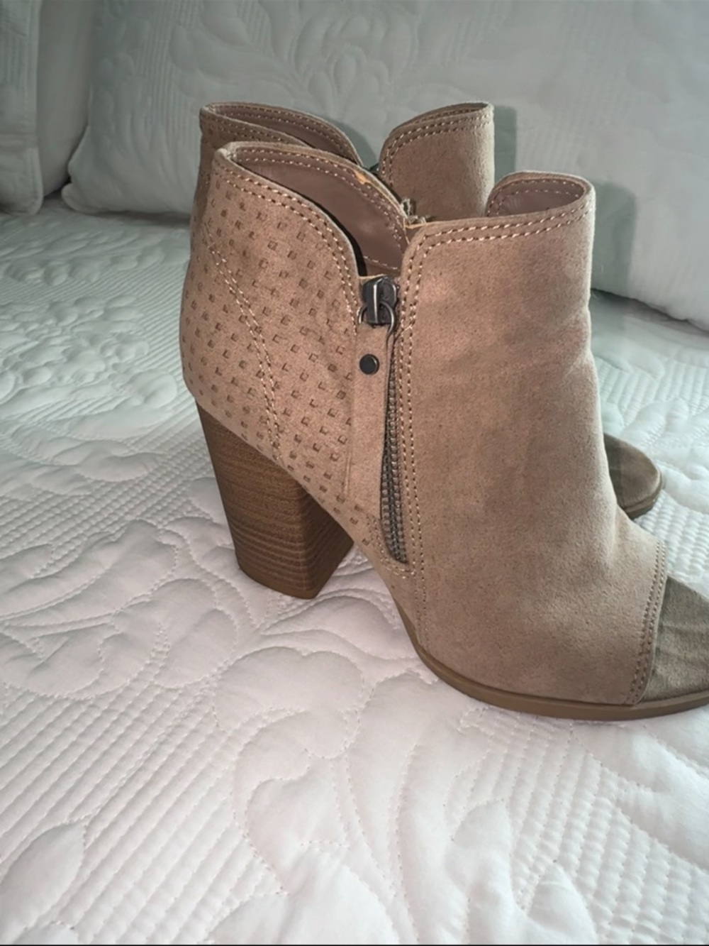 Beige open-toe ankle boots
